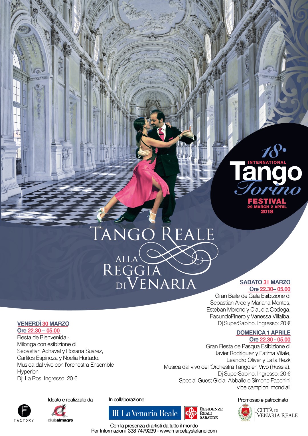 TRE MAGICHE NOTTI DI TANGO E MILONGA NELLA GALLERIA GRANDE DELLA REGGIA.